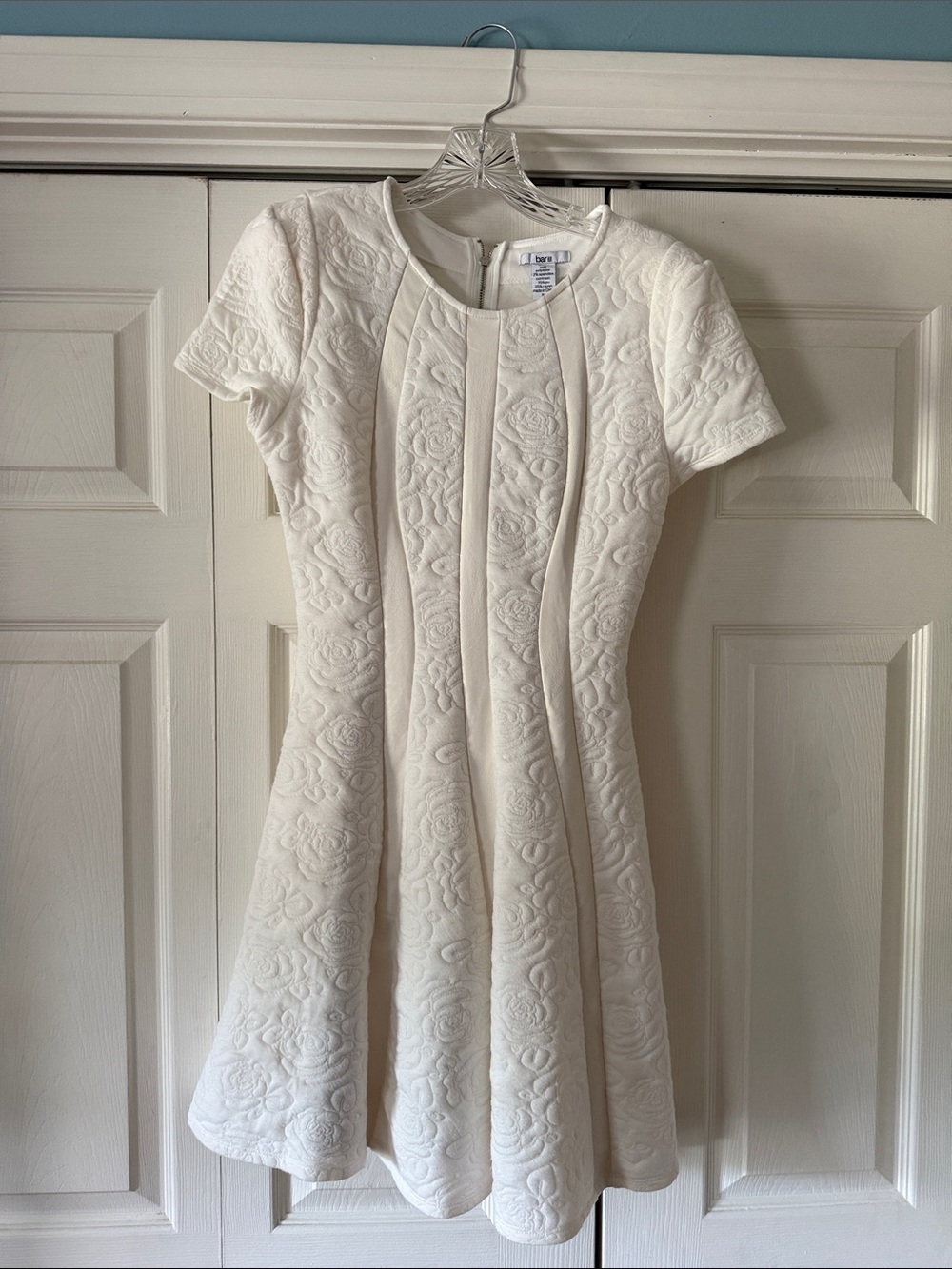 Bar III White Textured Fit & Flare Mini Dress